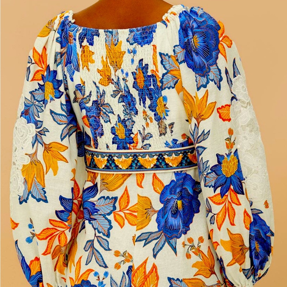 Farm Rio Bold Floral Dress with Blue and yellow